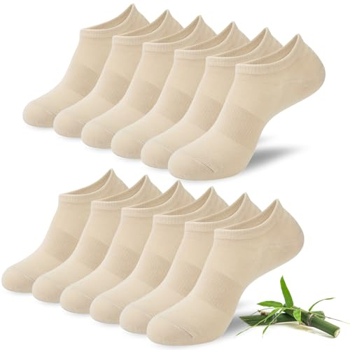 Niofind Bamboo Trainer Socks for Womens & Mens, 6 Pairs, Non Slip No Show | 72% bamboo low cut liner socks with silicone heel grips; breathable invisible footies for trainers, loafers, and boat shoes.