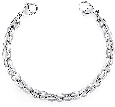 LinnaLove Stainless Steel Interchangeable Medical Alert ID Bracelet Chain for Men & Women, Hypoallergenic Replacement Chain (Tag NOT Included), Sizes 5/6/7 (Bean-5 in)