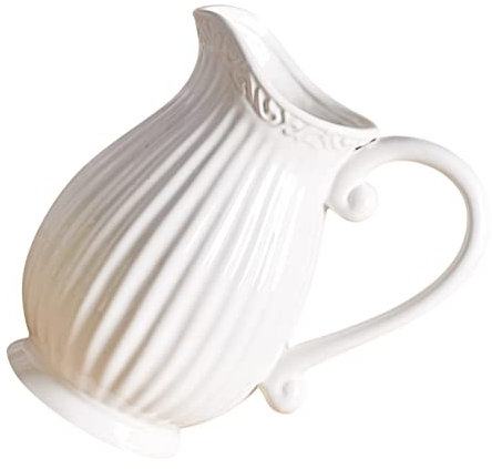 DELURA 1 Vase pichet en céramique Blanche, élégant Pot à Lait en Porcelaine avec poignée, Pot à Lait de Ferme Moderne, Vase Vintage for Salon, Chambre à Coucher, Cuisine, décoration d'intérieur/733
