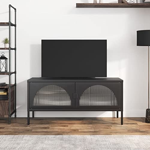 Wohnzimmer-Unterhaltungszentrum TV-Media-Konsole Medienmöbel-Konsole TV-Schrank Schwarz 105x35x50 cm Glas und Stahl für Wohnzimmer, Schlafzimmer, etc