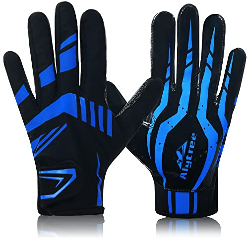 Alytree Football Gloves for Man, No-Slip Youth Wide Receiver Gloves, Enhanced Performance Silicone Glove, Adjustable Super Sticky for Adult（Patented） (Blue-Black)