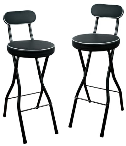 UWEAR 2 PCS Folding Bar Stool with Back, Tall Foldable Stool Seat Padded Portable Stools Counter Height Foldable Stools Chairs,Collapsible Stool for Adults Kitchen Island