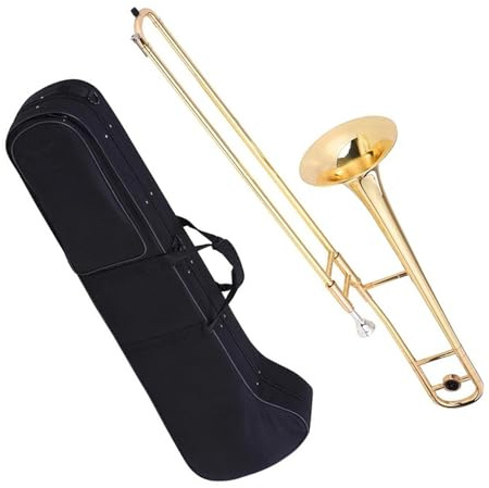 Tenorposaune, Messing, Goldlack, B-Ton, B-Posaune Mit Kupfernickel-Mundstück Und Koffer Posaune für Anfänger