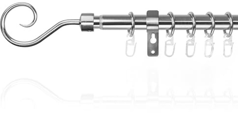 Lichtblick Gardinenstange Kringel, 16 mm, ausziehbar, 1 läufig, 130-240 cm Länge, inklusive Wandhalter und Ringe mit Faltenleghaken Edelstahloptik