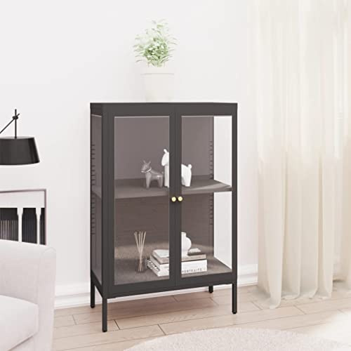 CKioict Buffetschrank modern Küchenschrank Vitrinenschrank Sideboard Anthrazit 75x35x105 cm Stahl und Glasfür Küche, Wohnzimmer, Esszimmer