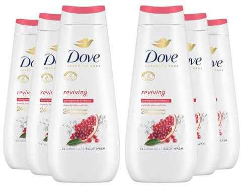 Dove Advanced Care Reviving Body Wash Body Cleanser shower gel with pomegranate & hibiscus extracts for instantly lotion-soft skin 6x 400 ml