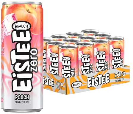 RAUCH Eistee Zero Peach - Erfrischender Eistee mit Peachgeschmack - Optimal für Tee-Trinker und Durstlöscher - Zuckerfrei und kalorienarm - Aus Schwarztee und Hagebutte 12x 330ml Dosen