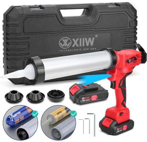 500W Elektrische Kartuschenpresse mit 2 Akku (21V 2 Ah) Silikonspritze, 7840N Kartuschenpistole mit LED, 0-32 mm/s, 6-stufig Einstellbar, für 600ml Wurst, 310ml Patrone, Silikonpistole Montagekleber