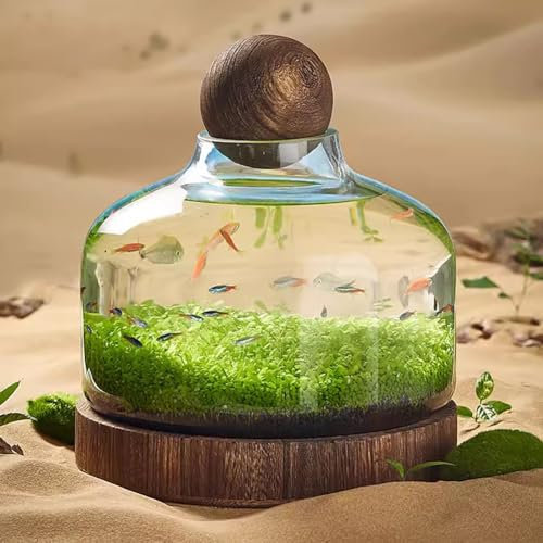 UPWONEC Aquarium Mit Holzsockel, Klassisches Betta-Fischbecken Aus Glas, Elegantes Holzaquarium, Mikroökologisches Aquaponik-Fischbecken, Heimdekor-Goldfischbecken, Guppy-Fischbecken,L
