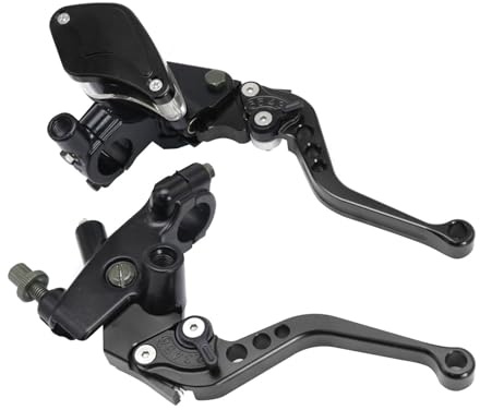 ZSDTRP Bremskupplungshebel Hydraulischer Hauptbremszylinder 7/8 22 mm Hochleistungspumpe mit sichtbarer Anzeige und Warnschalter, Spiegelhalter für Motorrad, Roller, Motorrad (Schwarz)