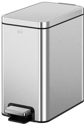 EKO Small Bathroom Trash Can with Lid Soft Close, Step Pedal, 6 Liter / 1.6 Gallon Stainless Steel Garbage Can with Removable Inner Bucket (Silver)