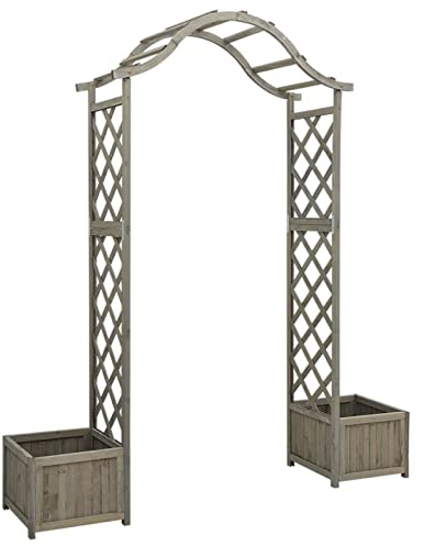 Iiaky Garten-Pergola mit Blumenkasten Grau Massivholz Tanne Rosenbogen Mit TüR Pergola Holz Rankhilfe PflanzküBel Mit Rankgitter BlumenküBel Mit Rankgitter