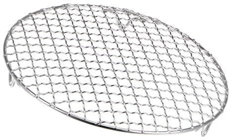 GLOKUUCA Round Cooking Rack - Stainless Steel BBQ Grill Net Mesh with Legs Fits for Cooling Baking Steaming - Cross Wire Barbecue Grilling Grate - (8.3-inch x 0.79-inch, Silver Tone)