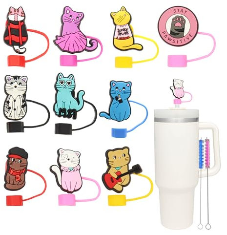 RENUIS 10pcs Cute Cat Silicone Straw Covers for Stanley Cup, 10mm, Durable, Reusable, Dust-Proof, Easy to Clean, Straw Toppers