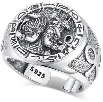 INFUSEU Offener Größenring, Verstellbar 925 Sterling Silber Modell 7-8 Zweiköpfige Schlange/gelada/umarmung/wolverine/orang-utan/drache/pentagramm Ring Geschenk für Sie (Anubis)