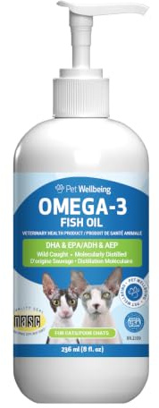 Pet Wellbeing Omega-3 Icelandic Fish Oil for Cats - Wild-Caught, Cold-Water Fish, Healthy Skin and Coat, Joint Health and Mobility, Fatty Acids, Anchovies, Sardines - EPA, DHA - 8 fl oz (236 ml)