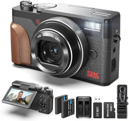 NBD 64MP Digital Camera, 4K Ultra HD & 12X Optical Zoom, 3-inch 270° Flip Screen, Wi-Fi App Control, 64GB SD Card + Flash + 2 Batteries for Vlogging, YouTube & Wildlife Photography​(Gray)