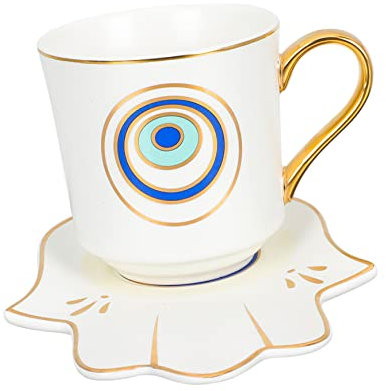 Amosfun 1 Set Di Tazze Da Caffè in Stile Europeo Tazze Da Tè in Ceramica Piattino Design Pratico Con Occhio