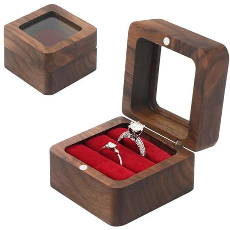 ringbox hochzeit Ringbox Holz ringschatulle ringschachtel antrag Hochzeitsring-Box aus Holz Mini Verlobungsring Box mit doppeltem Schlitz für Heiratsantrag, Verlobung, Hochzeit und Tägliche Lagerung