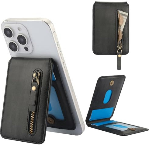 Ysnzaq Wallet Ständer für iPhone 17 Pro Max/16/15/14/13 Serie Kompatibel mit MagSafe, Premium PU Leder Magnetisches Wallet Brieftasche mit Kartenhalter für iPhone 17/16/15/14/13.ZYC Black