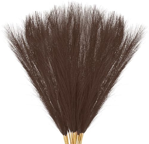 M METERXITY 20-Pack Faux Pampas Grass 21.7 Inch/55cm Small Fake Fluffy Pampas Grass Decor Pampas Grass Branches Vase Filler for Home/Wedding/Vase/Office/Party [Dark Brown]