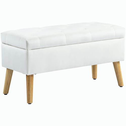 HOMCOM Banco con Espacio de Almacenamiento, tapizado con Tapa, de Cama con Aspecto Aterciopelado, para Pasillo Dormitorio salón, Madera de Caucho 80 x 35 x 42 cm