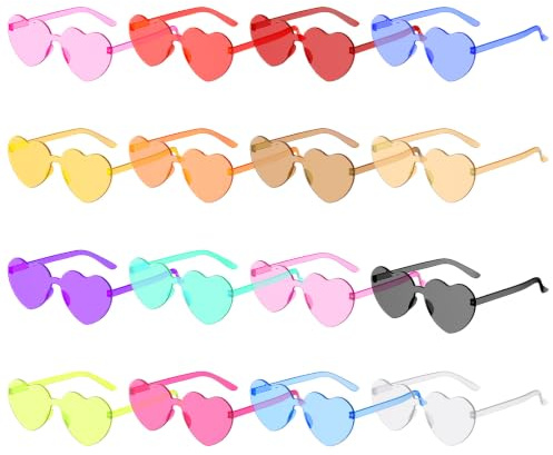 Amicably 16 Paia Occhiali a Cuore Senza Montatura Occhiali da Sole a Cuore Senza Lenti Trasparenti Colorate Colorate Caramelle Regali Feste Addio al Nubilato,Scatola Aeroplano Imballata