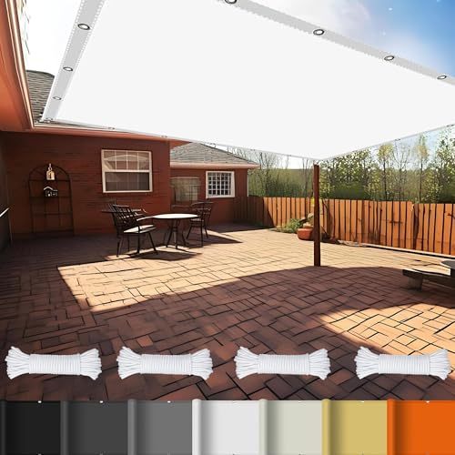 Schattiernetz mit Ösen 1.2 x 3.2 m Reißfest Uv-Schutz Nach Mass Polyestergewebe mit Seil Sonnenschutz Balkon Schattenspender für Gewächshaus/Hinterhof, Weiß