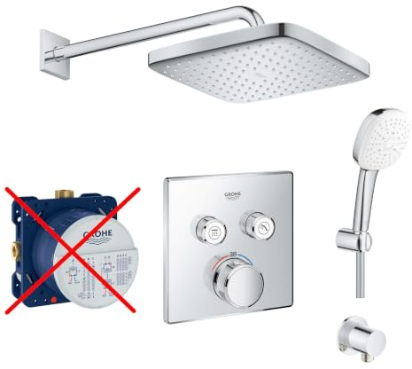 Grohe Duschsystem mit Unterputz Duscharmatur von Grohe Regendusche mit Armatur, Duschkopf eckig, Wandarm Dusch-SET GK05-ob poliert