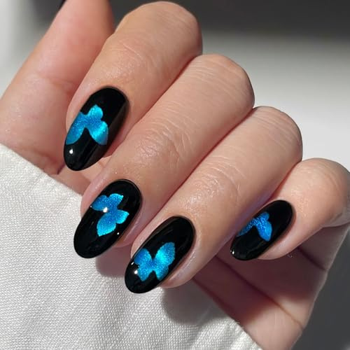 JMEOWIO Nagelfolie UV Härtend Blaues Katzenauge Schmetterling UV Gel Nail Strips Nagelsticker Nagelaufkleber Nail Art Dekoration Nageldesign Zubehör