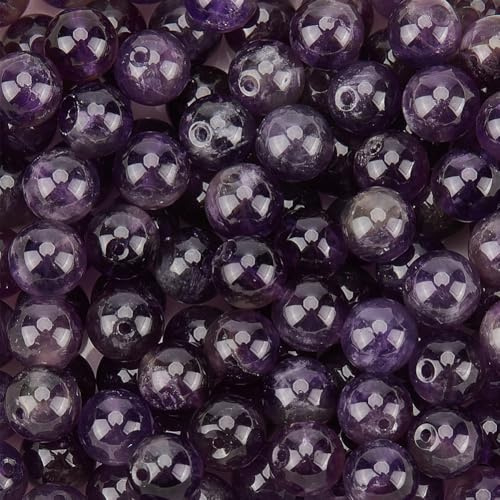PONABEADIY 1 Scatola da 6mm, 120 Pezzi, Perline Rotonde di Ametista Naturale con Foro, Cristlega di Pietra Preziosa Viola, Lisce, Sciolte, Perline Distanziatrici, per La Creazione di Gioielli, Orecch