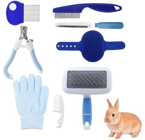 Kaninpälsvårdsset, 8 stycken kanin vårdsset, litet husdjurshår borstkit, nagelklippare, fil, husdjursmassage, badhandske, kam, för katter, valpar, hamstrar