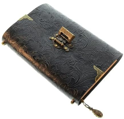 Tagebuch Mit Schloss Geprägtes Muster, weiches Leder-Reisenotizbuch mit Schloss und Schlüssel, Tagebuch, Notizblock, Papier for geschäftliches Skizzieren, Schreibutensilien Für Männer Und Frauen(Black
