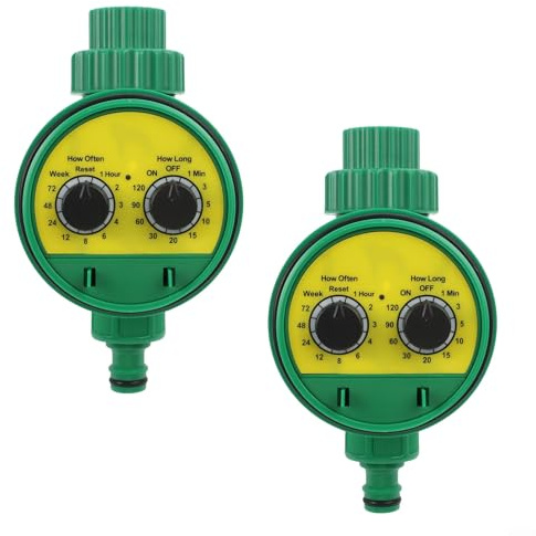 Paquete de 2 temporizadores automáticos de agua de jardín, sistema de riego automático electrónico con ciclos de riego ajustables para aspersores de césped, riego por goteo, balcón, plantas de jardín
