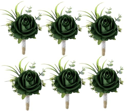 Ansofi Green Set of 6 Boutonniere for Best Men Groom Groomsmen Buttonholes for Wedding Party Prom Decoration