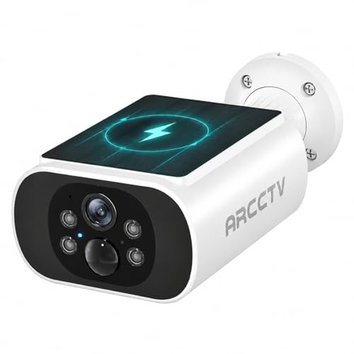 ARCCTV 4MP Solarbetriebene Überwachungskamera, Integriertes Solarpanel | 2,4G/5GHz WLAN, Kabellos für den Außenbereich, Wasserdicht, Zwei-Wege-Audio, Kompatibel mit ARCCTV-Kamerasets