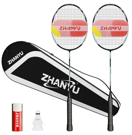 Badminton Racket,Badminton Racket Set,82 Gram Lightweight Carbon Fiber One-Piece Molded Durable Grade Racket,Including 2 Rackets,2 Nylon Badminton,And 1 Ball Bag(Black)