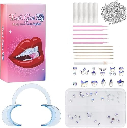 Zahnstein Schmuck Tooth Gem Kit Zahnschmuck Set DIY Krystal Dekoration für Zahn für Glänzende Reflektierende Zahndekoration mit 1440 Weißen Diamanten