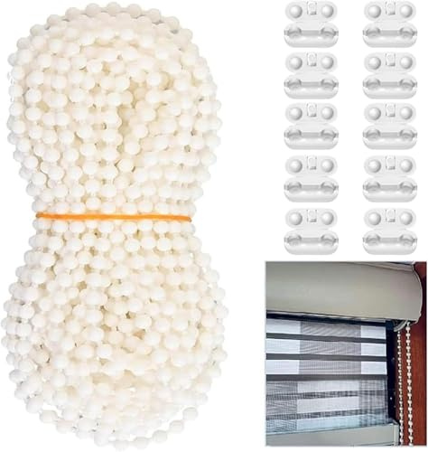 Vertical Venetian Blind Repair Kit: 10m (32.8ft) Roller Bead Chain Cord, White Curtain Cord, Includes 10 Replacement Connectors, Holder, and Chain. Suitable for Roman Cellular Blinds.