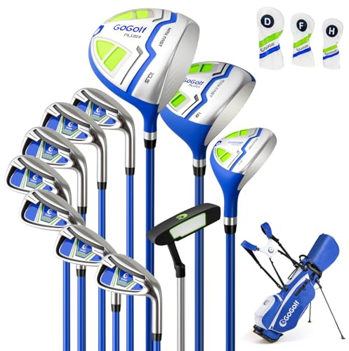 Goplus Complete Golf Club Set for Men, Right Hand Golf Clubs w/ 460CC #1 Driver, #3 Fairway, #5 Hybrid, #5, #6, #7, #8, #9, #P & #S Irons, Putter, 3 Head Covers, Golf Stand Bag, Rain Hood (Blue)
