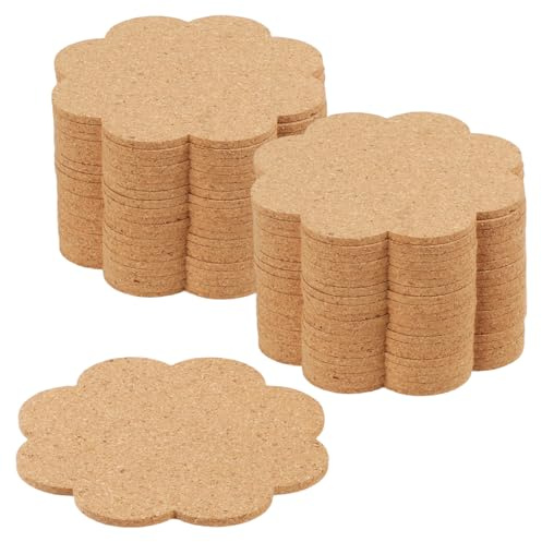 SEUICYNE 50 Stück Untersetzer Set Kork 10cm x 3mm, Runde Topfuntersetzer Glasuntersetzer Gläse Korkuntersetzer für Restaurant Haus Bar Büro (Blütenblattförmig)