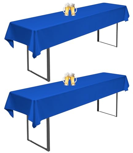 2 Stück Biertisch Tischdecke Königsblau Wasserabweisender Polyester für 50cm u.70cm Biertische Hussen, Rechteckige Tischdecken Waschbar 100x250cm (Königsblau)