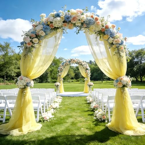 Tissu en mousseline de soie au mètre - 3 m x 160 cm - Tulle au mètre - Jaune œuf - Pour anniversaire, mariage, décoration de fête