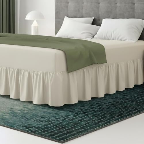 Linen Homw Fitted Valance Sheet Double Bed Extra Deep Frill Valance Fitted Sheets Soft Brushed Microfiber Easy Care Non Iron (Double, Linen)