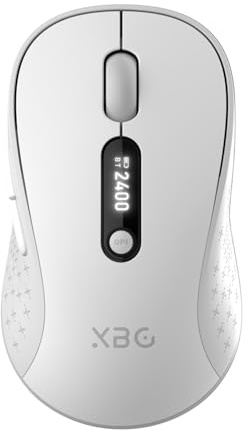 XBG B15pro Wireless Bluetooth Mouse, Bluetooth 5.0/4.0 & 2.4G Tri-Mode, Type-C Rechargeable with LED Screen Display, Ergonomic Silent Click for Laptop/PC/Tablet, Multi-Device & Office Use-White