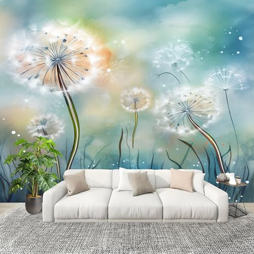 Sala de Estar Mural 250x175cm Soñador Diente de león Flor Tejido No Tejido Fotomurales azul claro Mural Se aplica a Pared Panorámico Para Dormitorio TV Pared Murales Póster