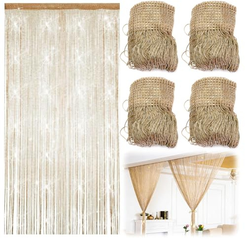 Umllpet Tenda a Fili per Porta 4 Pezzi 100x200 cm, Tenda Divisoria con Brillantini e Perline, Decorazione Finestre Matrimoni Feste Eventi
