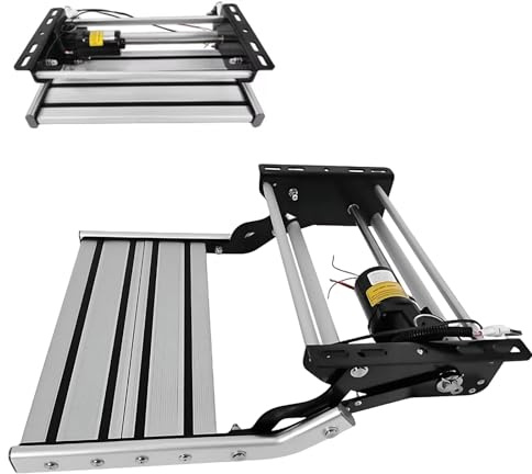 BoTongSiHai Marchepied Électrique Renforcé pour Véhicules Lourds - 200KG, Alimentation 12V Via Un Moteur 80W Fiable. Large Marche Aluminium avec Bande Antidérapante Et LED(Single Layer)