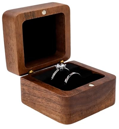 MmotZsb Ringbox Hochzeit, Ring Aufbewahrung für Verlobungsringe, Zwei Ring Fächer Design mit Massivholz Deckel, Elegante Ringschatulle für Hochzeitszeremonien, Schwarz Holzkästchen
