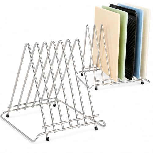 GlamChi Stainless Steel Chopping Board Rack, 6-Slot KitchenCountertop Stand | 304 stainless steel, 6-slot organizer, heavy-duty, fits boards up to 1.4in (3.7cm) thick, not for pot lids